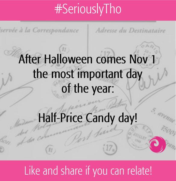 After Halloween comes Nov 1, the most important day of the year:  Half-Price Candy day!